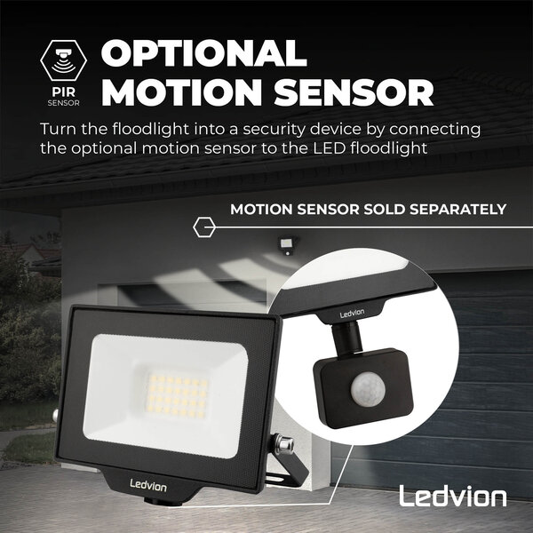 Ledvion LED Floodlight 30W - Osram LED - IP65 - 6500K - Daylight - 3600 Lumen