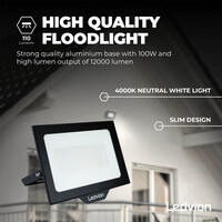 Ledvion LED Floodlight 100W - Osram LED - IP65 - 4000K - Cool White - 12.000 Lumen