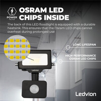 Ledvion LED Floodlight With PIR Sensor - 10W - Osram LED - IP65 - 4000K - 1100 Lumen - Outdoor Security Lights
