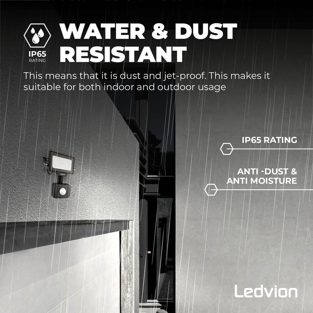 Ledvion LED Floodlight With PIR Sensor - 10W - Osram LED - IP65 - 4000K - 1100 Lumen - Outdoor Security Lights