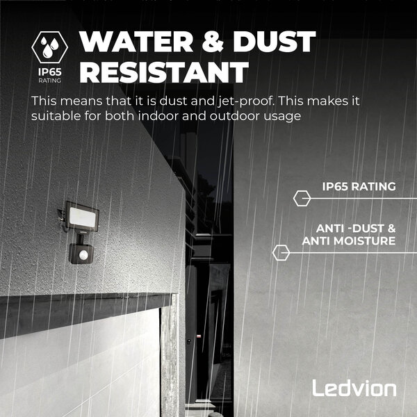 Ledvion LED Floodlight With PIR Sensor - 10W - Osram LED - IP65 - 4000K - 1100 Lumen - Outdoor Security Lights