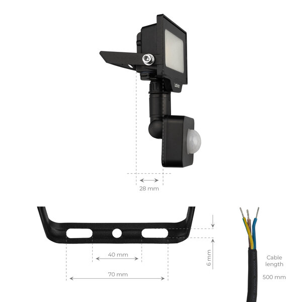 Ledvion LED Floodlight With PIR Sensor - 10W - Osram LED - IP65 - 4000K - 1100 Lumen - Outdoor Security Lights