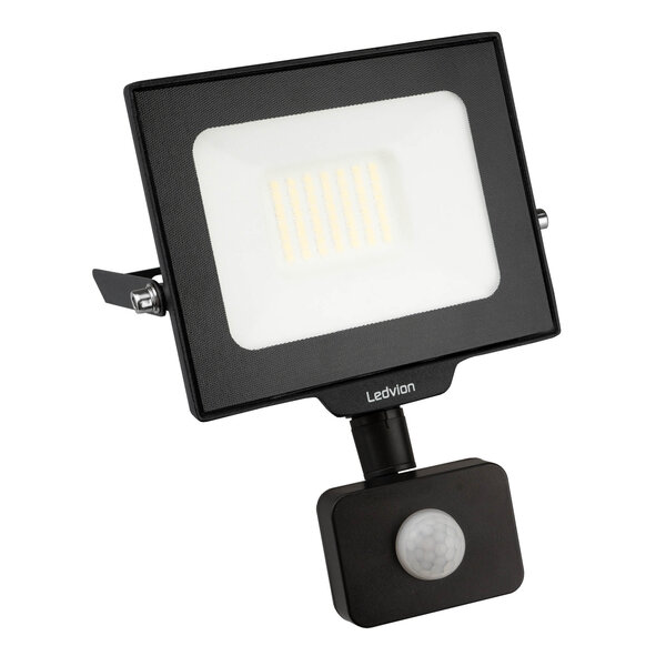 Ledvion LED Floodlight With PIR Sensor - 30W - Osram LED - IP65 - 4000K - 3600 Lumen - Outdoor Security Lights