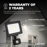 Ledvion LED Floodlight With PIR Sensor - 30W - Osram LED - IP65 - 4000K - 3600 Lumen - Outdoor Security Lights