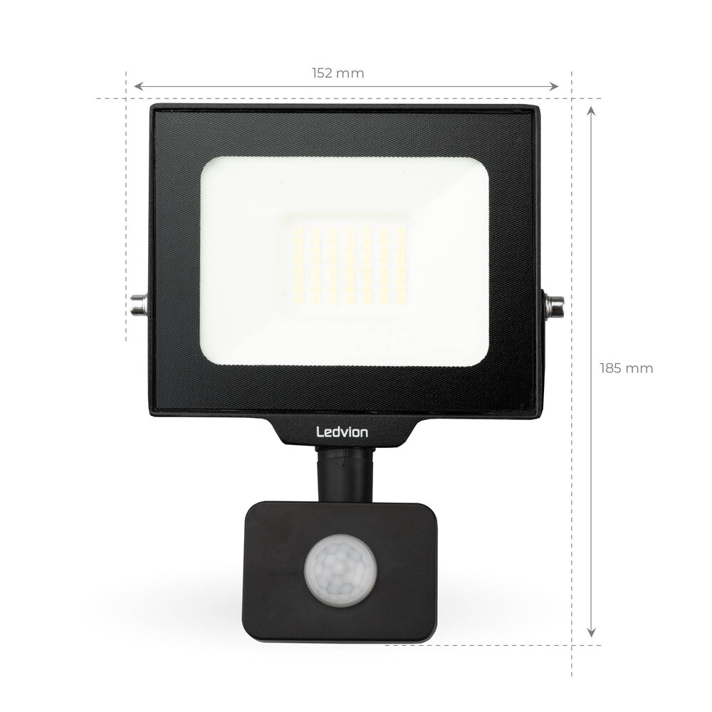 Ledvion LED Floodlight With PIR Sensor - 30W - Osram LED - IP65 - 4000K - 3600 Lumen - Outdoor Security Lights