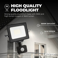 Ledvion LED Floodlight With PIR Sensor - 30W - Osram LED - IP65 - 6500K - 3600 Lumen - Outdoor Security Lights