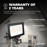 Ledvion LED Floodlight With PIR Sensor - 50W - Osram LED - IP65 - 4000K - 6000 Lumen - Outdoor Security Lights