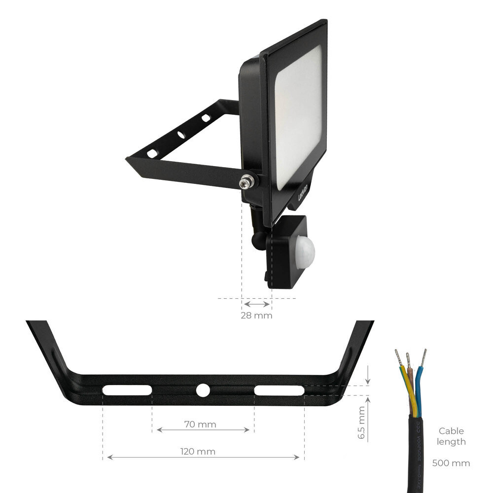 Ledvion LED Floodlight With PIR Sensor - 50W - Osram LED - IP65 - 4000K - 6000 Lumen - Outdoor Security Lights