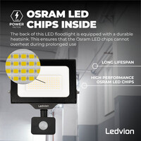 Ledvion LED Floodlight With PIR Sensor - 50W - Osram LED - IP65 - 6500K - 6000 Lumen - Outdoor Security Lights