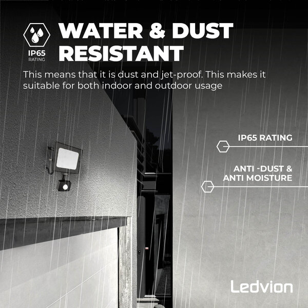 Ledvion LED Floodlight With PIR Sensor - 50W - Osram LED - IP65 - 6500K - 6000 Lumen - Outdoor Security Lights