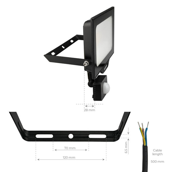 Ledvion LED Floodlight With PIR Sensor - 50W - Osram LED - IP65 - 6500K - 6000 Lumen - Outdoor Security Lights