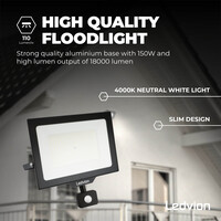 Ledvion LED Floodlight With PIR Sensor - 150W - Osram LED - IP65 - 4000K - 18.000 Lumen - Outdoor Security Lights