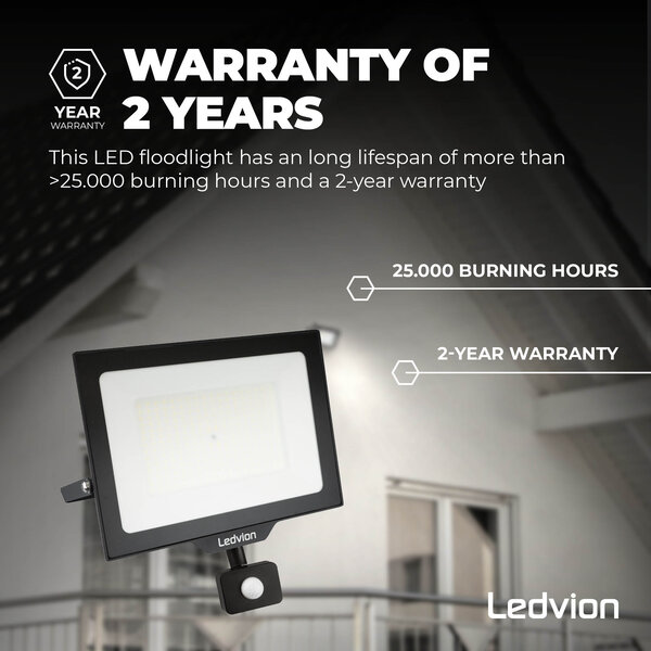 Ledvion LED Floodlight With PIR Sensor - 150W - Osram LED - IP65 - 4000K - 18.000 Lumen - Outdoor Security Lights