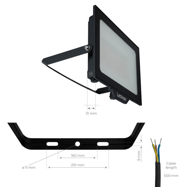 Ledvion LED Floodlight With PIR Sensor - 150W - Osram LED - IP65 - 4000K - 18.000 Lumen - Outdoor Security Lights