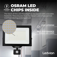 Ledvion LED Floodlight With PIR Sensor - 150W - Osram LED - IP65 - 6500K - 18.000 Lumen - Outdoor Security Lights