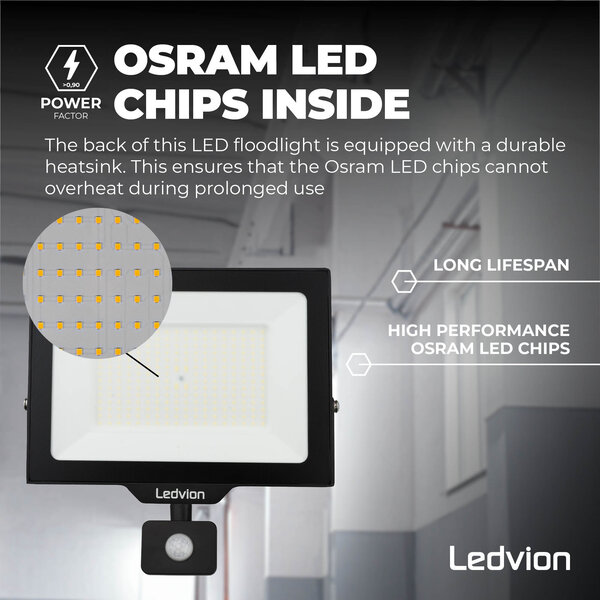 Ledvion LED Floodlight With PIR Sensor - 150W - Osram LED - IP65 - 6500K - 18.000 Lumen - Outdoor Security Lights