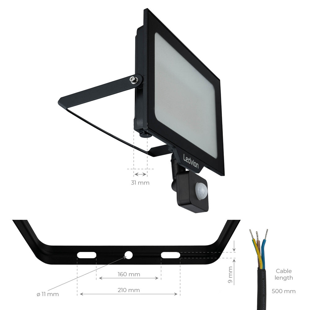 Ledvion LED Floodlight With PIR Sensor - 150W - Osram LED - IP65 - 6500K - 18.000 Lumen - Outdoor Security Lights