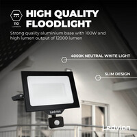 Ledvion LED Floodlight With PIR Sensor - 100W - Osram LED - IP65 - 4000K - 12.000 Lumen - Outdoor Security Lights