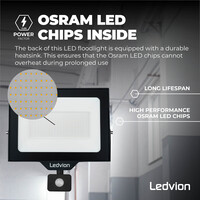 Ledvion LED Floodlight With PIR Sensor - 100W - Osram LED - IP65 - 4000K - 12.000 Lumen - Outdoor Security Lights