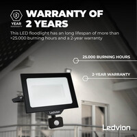 Ledvion LED Floodlight With PIR Sensor - 100W - Osram LED - IP65 - 4000K - 12.000 Lumen - Outdoor Security Lights