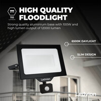 Ledvion LED Floodlight With PIR Sensor - 100W - Osram LED - IP65 - 6500K - 12.000 Lumen - Outdoor Security Lights