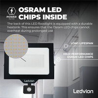 Ledvion LED Floodlight With PIR Sensor - 100W - Osram LED - IP65 - 6500K - 12.000 Lumen - Outdoor Security Lights