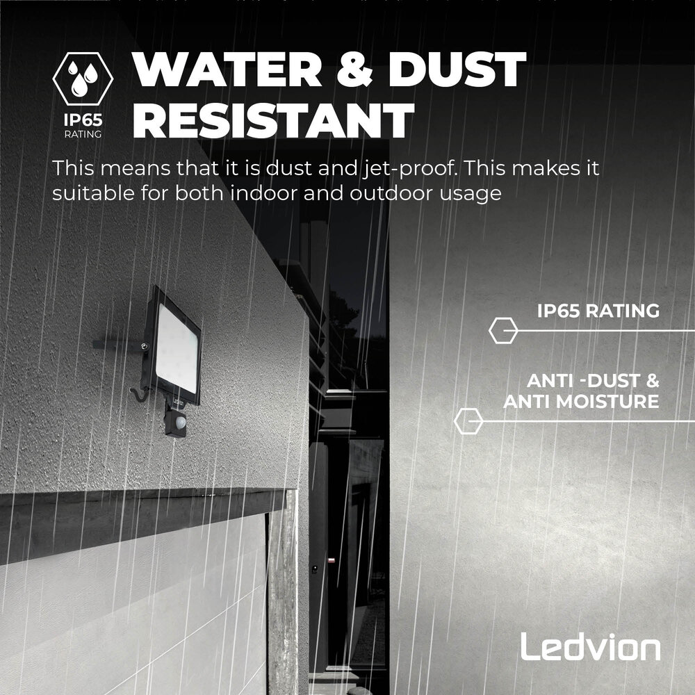Ledvion LED Floodlight With PIR Sensor - 100W - Osram LED - IP65 - 6500K - 12.000 Lumen - Outdoor Security Lights