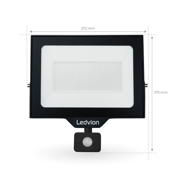 Ledvion LED Floodlight With PIR Sensor - 100W - Osram LED - IP65 - 6500K - 12.000 Lumen - Outdoor Security Lights