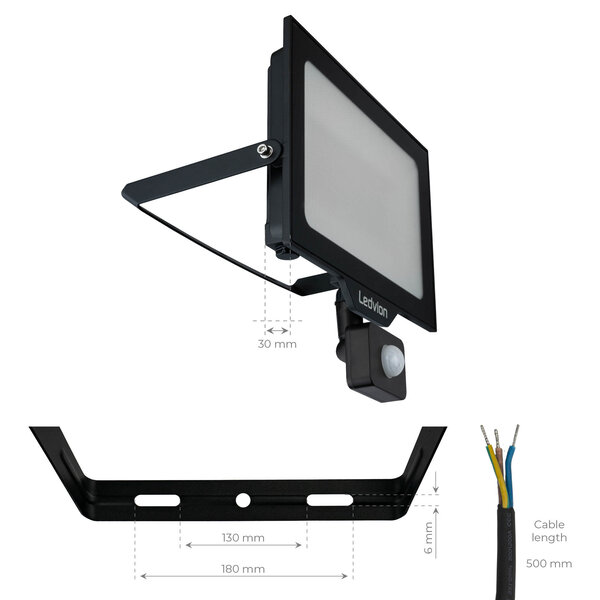 Ledvion LED Floodlight With PIR Sensor - 100W - Osram LED - IP65 - 6500K - 12.000 Lumen - Outdoor Security Lights
