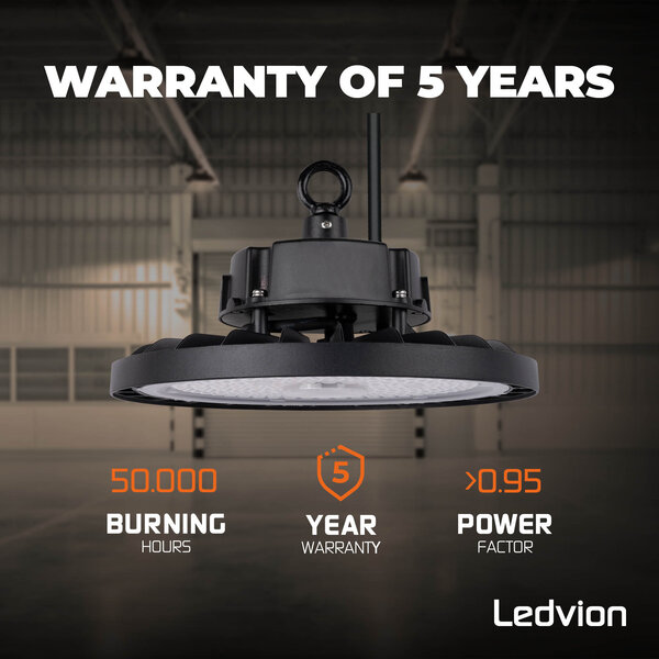 Ledvion LED High Bay 100W - 5 Year Warranty - 6000K - IP65 - Dimmable - 180lm/W - 120° - Sosen Driver
