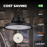 Ledvion LED High Bay 100W - 5 Year Warranty - 6000K - IP65 - Dimmable - 180lm/W - 120° - Sosen Driver