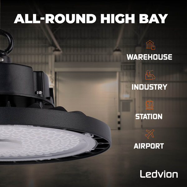 Ledvion LED High Bay 100W - 5 Year Warranty - 6000K - IP65 - Dimmable - 180lm/W - 120° - Sosen Driver