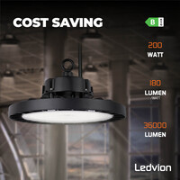 Ledvion LED High Bay 200W - 5 Year Warranty - 4000K - IP65 - Dimmable - 180lm/W - 120° - Sosen Driver