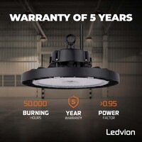 Ledvion LED High Bay 200W - 5 Year Warranty - 6000K - IP65 - Dimmable - 180lm/W - 120° - Sosen Driver