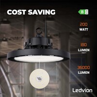 Ledvion LED High Bay 200W - 5 Year Warranty - 6000K - IP65 - Dimmable - 180lm/W - 120° - Sosen Driver