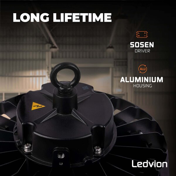 Ledvion LED High Bay 200W - 5 Year Warranty - 6000K - IP65 - Dimmable - 180lm/W - 120° - Sosen Driver