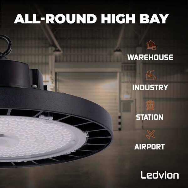 Ledvion LED High Bay 200W - 5 Year Warranty - 6000K - IP65 - Dimmable - 180lm/W - 120° - Sosen Driver