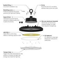 Ledvion LED High Bay 200W - 5 Year Warranty - 6000K - IP65 - Dimmable - 180lm/W - 120° - Sosen Driver