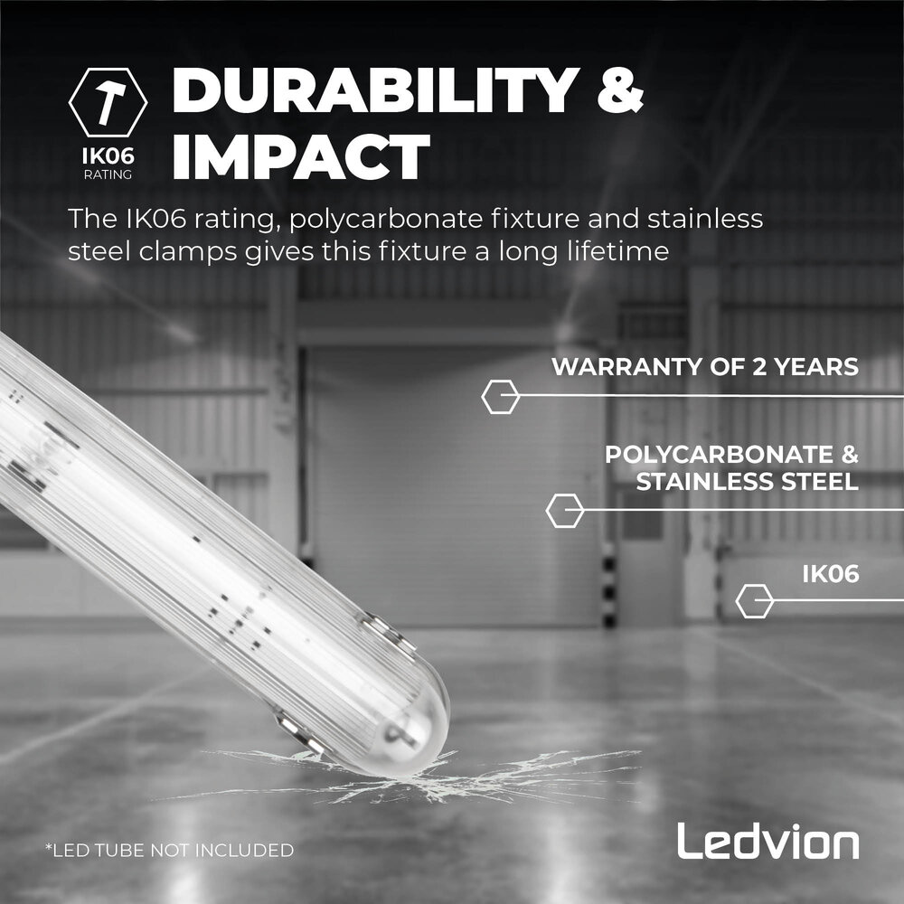 Ledvion 2ft LED Batten with PIR Sensor - T8 Fixture - IP65 - Single - Non Corrosive - Suitable for 1x LED Tube