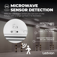 Ledvion 2ft LED Batten with PIR Sensor - 7W - 4000K - Cool White - T8 Fixture - IP65 - Single - Non Corrosive