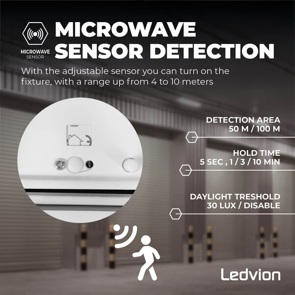 Ledvion 2ft LED Batten with PIR Sensor - 7W - 4000K - Cool White - T8 Fixture - IP65 - Single - Non Corrosive
