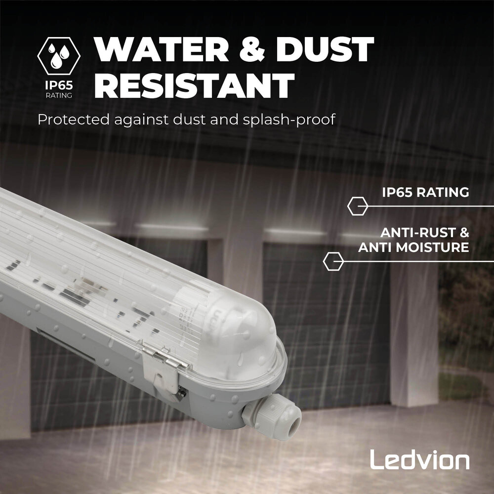 Ledvion 2ft LED Batten with PIR Sensor - 7W - 4000K - Cool White - T8 Fixture - IP65 - Single - Non Corrosive