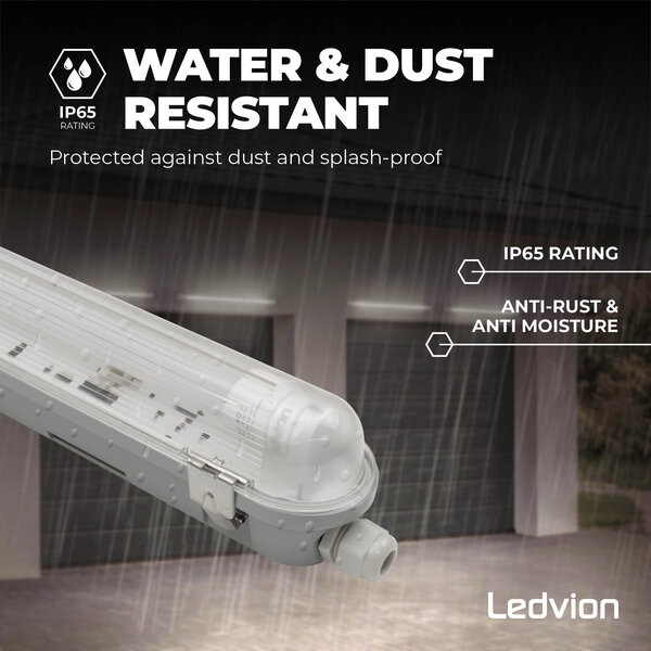 Ledvion 2ft LED Batten with PIR Sensor - 7W - 4000K - Cool White - T8 Fixture - IP65 - Single - Non Corrosive