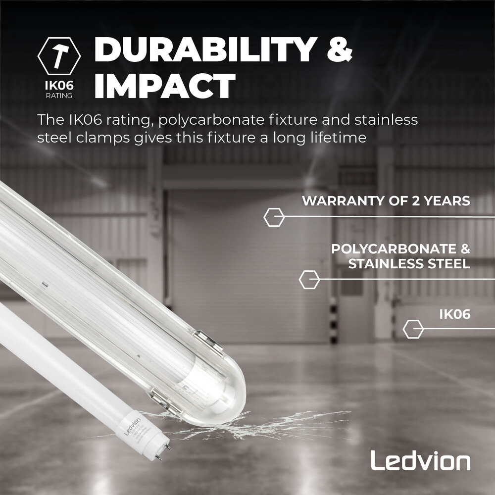 Ledvion 2ft LED Batten with PIR Sensor - 7W - 4000K - Cool White - T8 Fixture - IP65 - Single - Non Corrosive