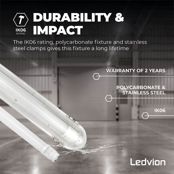 Ledvion 2ft LED Batten with PIR Sensor - 7W - 4000K - Cool White - T8 Fixture - IP65 - Single - Non Corrosive