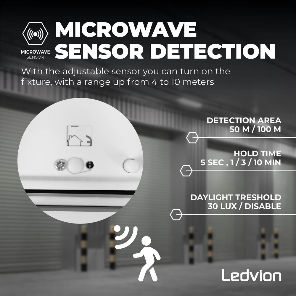 Ledvion 2ft LED Batten with PIR Sensor - 7W - 6500K - Daylight - T8 Fixture - IP65 - Single - Non Corrosive
