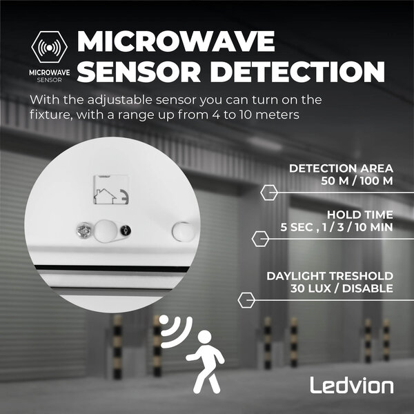 Ledvion 2ft LED Batten with PIR Sensor - 7W - 6500K - Daylight - T8 Fixture - IP65 - Single - Non Corrosive