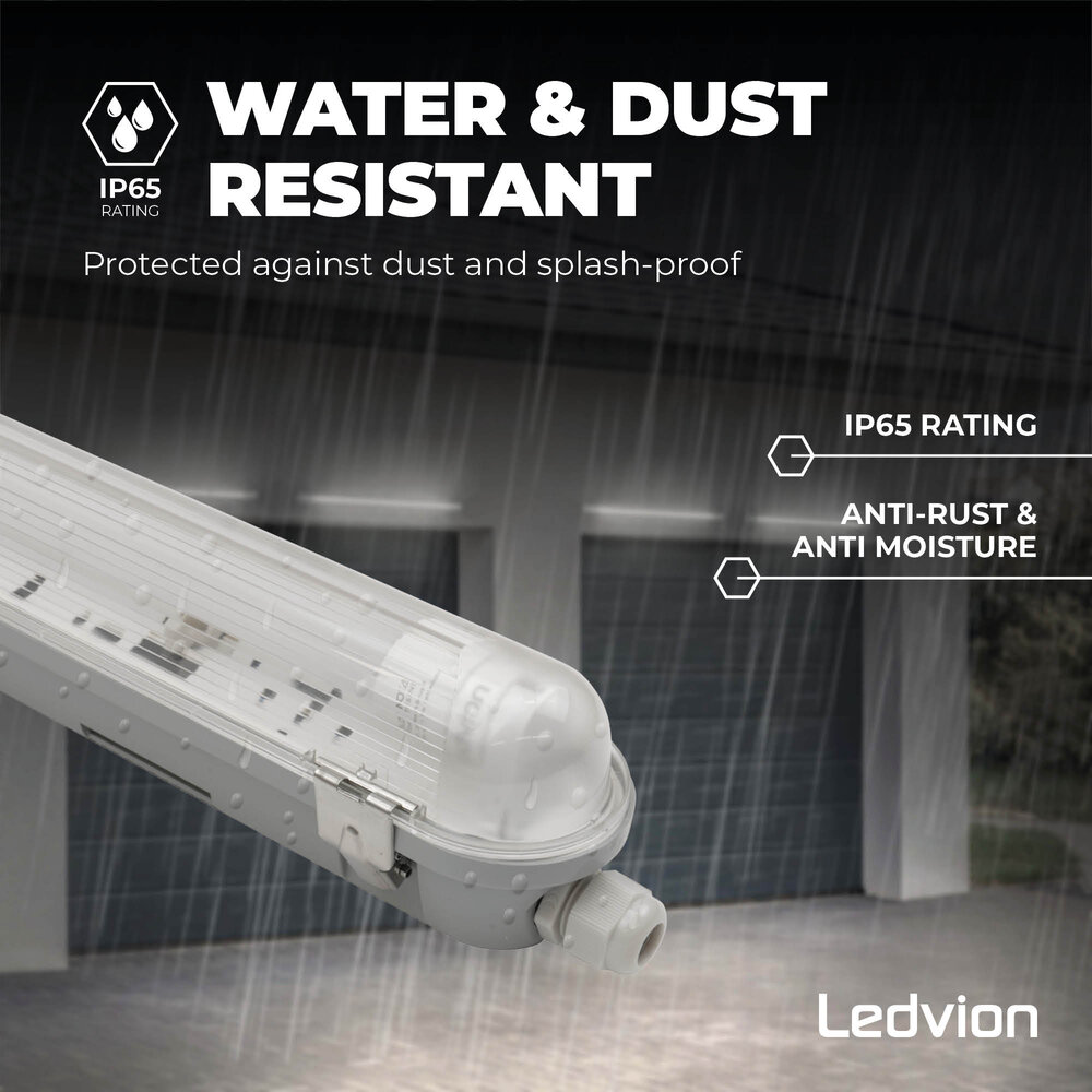 Ledvion 2ft LED Batten with PIR Sensor - 7W - 6500K - Daylight - T8 Fixture - IP65 - Single - Non Corrosive