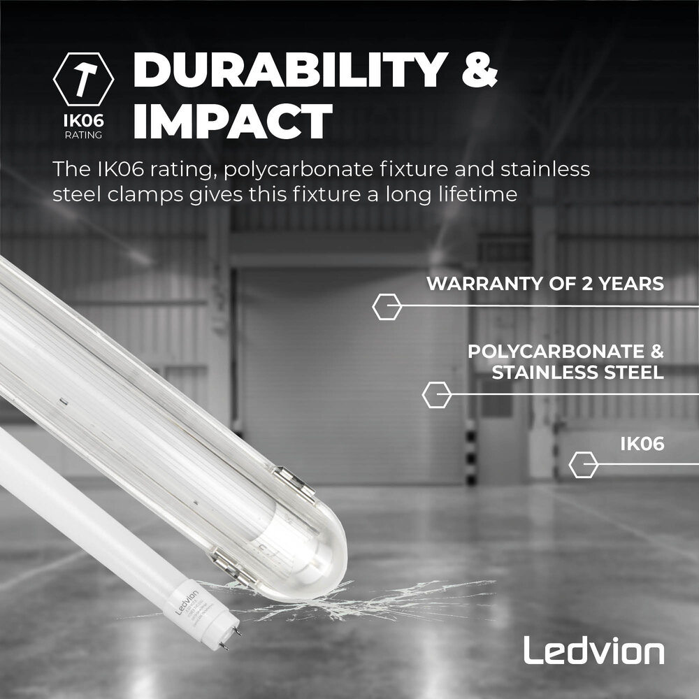 Ledvion 2ft LED Batten with PIR Sensor - 7W - 6500K - Daylight - T8 Fixture - IP65 - Single - Non Corrosive