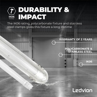Ledvion 2ft LED Batten with PIR Sensor - 7W - 6500K - Daylight - T8 Fixture - IP65 - Single - Non Corrosive